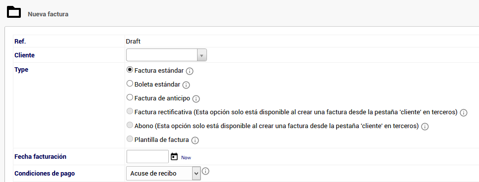Tipo comprobante Boleta para Dolibarr